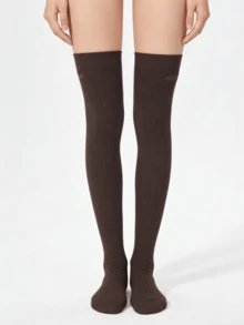 1 Pair Of Women's Coffee Brown Ribbed Retro Maillard, Elegant Style Knee High Socks Suitable For Lovers' Frugal Meetings And Daily Commuting Wear, Suitable As Valentine's Day Gifts - Coffee Brown - View 12