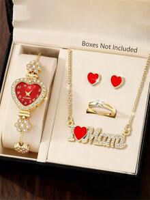 6件套女士时尚腕表，多功能高端女士腕表套装 - 金色 - 查看 7