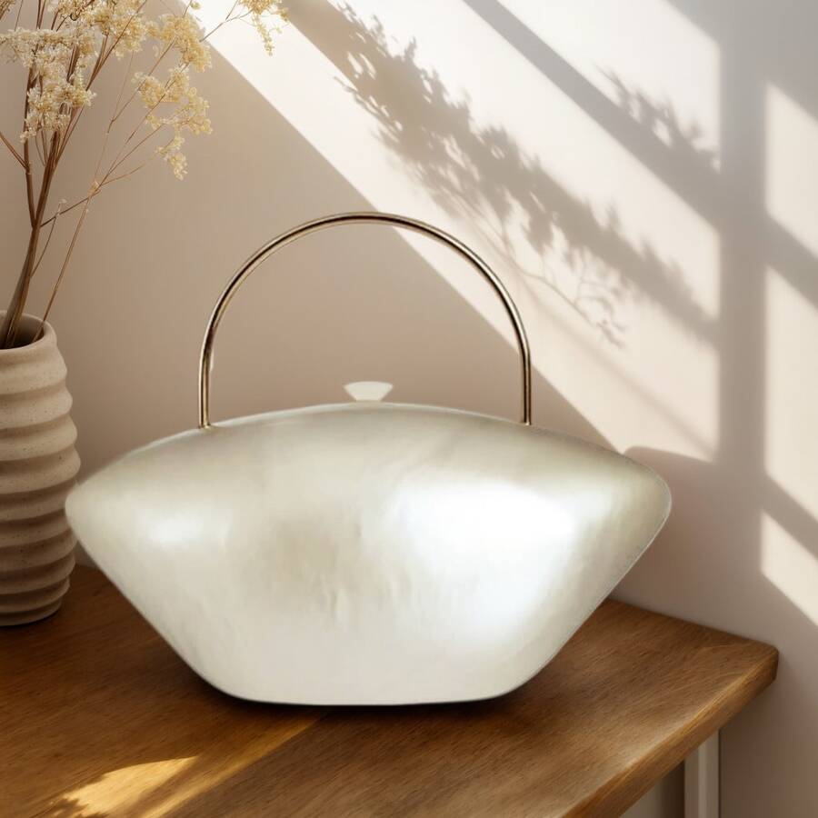 Women Acrylic Shell Shaped Evening Clutch For Wedding Party - White - View 1