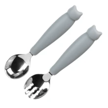 2 pezzi Set di posate in silicone e acciaio inossidabile 304 - Forchetta e cucchiaio a forma di cartone animato, facili da usare, regalo ideale per bambini, adatto per feste di bambini, compleanni o Natale - Multicolore - Visualizzare 12
