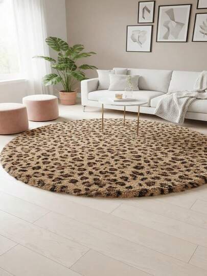 1pc Round Plush Pink Decorative Carpet, White Plush Bedroom Decor, Black Plush Small Rug, Leopard Print Outdoor Patio Carpet, Gray Plush Rug, Home Decor, Living Room Carpet, Small Living Room Rug, Bedroom Rug, Living Room Home Decor, Outdoor Rug, Washable Carpet