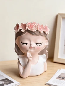 1个可爱北欧风女孩树脂化妆品收纳罐，高性价比INS风化妆刷架，家居装饰，卧室花瓶，节日礼物，生日礼物，派对用品，送女友的礼物（购买前请查看尺寸表），化妆间装饰 - 彩色 - 查看 17