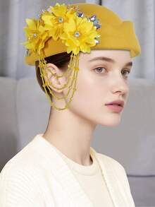 1pc Retro Vintage Felt Beret Hat, European & British Style Flight Attendant Cap, Wool Blend Applique Beret For Women - Multicolor - View 18