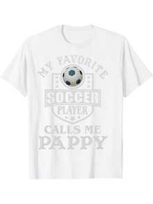 Camiseta de fútbol divertida - Mi jugador de fútbol favorito me llama abuelo Camiseta de manga corta de peso pesado con impresión de fútbol y estrella, camiseta casual de cuello redondo, adecuada para fanáticos del fútbol, regalo para papá o abuelo (color cómodo) - Negro - Ver 2