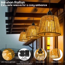 1pc Wicker Pendant Light, Wicker Bohemian Pendant Light, Wicker Lampshade With Timer, Battery Powered, Very Suitable For Coastal Style Hanging Lamps In Kitchen Islands, Terraces, Trees, Pergolas, Pavilions, And Porches - Battery Case - View 5