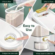 11/22LB Rice Dispenser, Large Dry Food Storage Container With Measuring Cup And Time Scale, Food Dispenser For Kitchen Organizations And Pantries, Containing Dry Grains - 白色 - 查看 3
