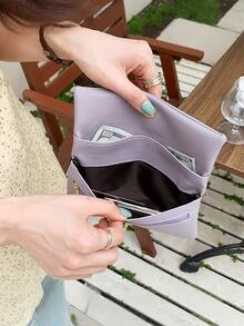 Short Women Wallet, High-Quality PU Leather, Lock Clasp Design - Purple - View 2