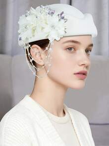 1pc Retro Vintage Felt Beret Hat, European & British Style Flight Attendant Cap, Wool Blend Applique Beret For Women - Multicolor - View 17