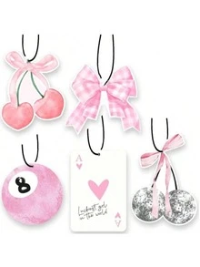 5个可爱粉色蝴蝶结樱桃香味汽车挂式空气清新剂，女士及青少年汽车内饰装饰配件，汽车空气清新剂，后视镜挂式香氛，汽车内饰装饰配件 - A - 查看 18