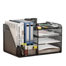 Organizadores de escritorio y accesorios, organizador de archivos de bandeja de papel de 4 niveles con portalápices, accesorios de escritorio de oficina para suministros de oficina, para oficina y hogar. - Negro - Ver 2