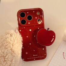 Kavenfort 1pc Maple Sugar Red + Yellow Berry Star + Cute Red Fruit Phone Holder, Compatible With IPhone 17, 15, 16 Pro Max, 12/13, Personalized, Creative, Retro, Geometric, Minimalist, Niche, Ins Style New Year Phone Case - Maple Syrup Red - View 3