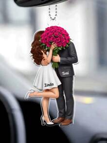 情侣汽车挂饰，亚克力材质 | 可定制姓名，浪漫花束设计 | 可爱汽车装饰，情侣礼物。无论是作为后视镜装饰，还是作为周年纪念日、婚礼、情人节或其他任何场合的贴心礼物，都是完美之选。 - 款1 - 查看 9