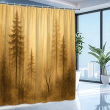 Rustic Forest Shower Curtain - Elegant Tree Design Bathroom - White - View 4