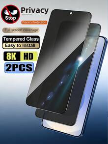 2Pcs Anti-Spy Tempered Glass Screen Protection Compatible With Samsung Galaxy S25 S24 A57 A37/Compatible With IPhone 17 16/Compatible With HUAWEI/Honor/Compatible With Xiaomi 15T/Poco/Redmi Note 15 Full Coverage 9H Hardness Anti-Fingerprint Case Friendly, Easy Apply Thin Design, Sensitive Touch, Dust-Proof Compatible Full Coverage No Light Leak Privacy Electroplated Oleophobic Coating - Black - View 2
