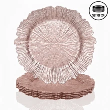 6/24pcs 13" Rose Gold Charger Plate, Floral Reef Charger For Dinning Plates, Table Setting And Wedding Party Table Decor. - Rose Gold - View 2