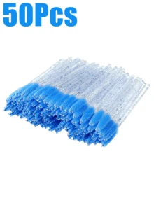 200/100/50/10pcs Set Eyelash Brushes, Eyelash Comb With Container, Bendable Disposable Eyebrow Brushes, Eyelash Extension Brushes, Eyebrow Brushes, Castor Oil Brushes (Crystal Blue) - Blue - View 7