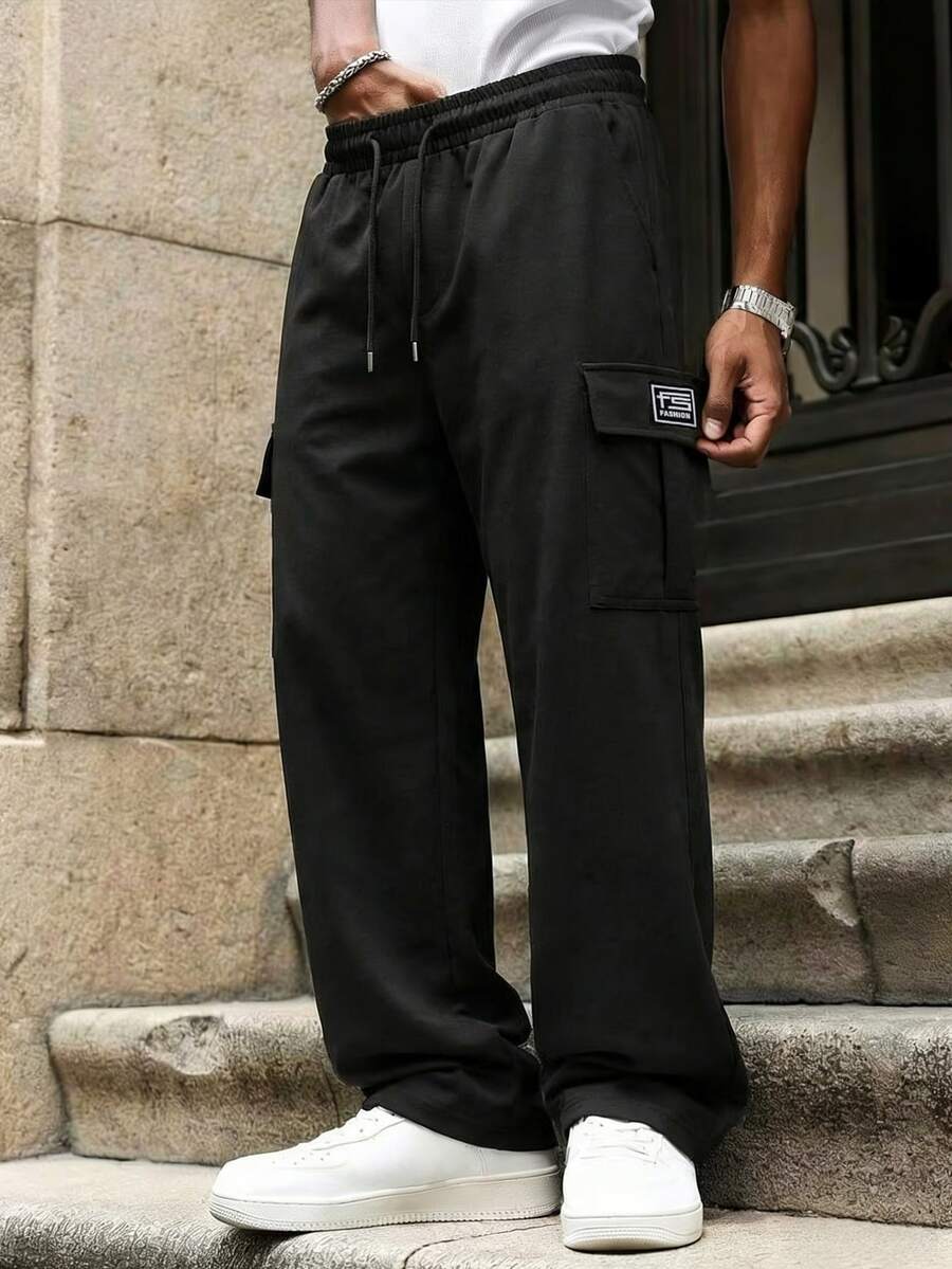 1pc Men's Casual Cargo Pants, Suitable For Outdoor Travel, Multi-Pocket College Style Work Pants, Gift For Boyfriend Or Husband, Autumn - Black - View 1