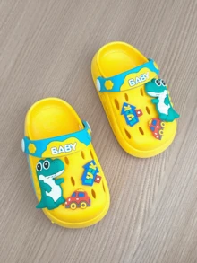 Kids' Cartoon Dinosaur Breathable Slide Sandals, Closed Toe Two-Way Wear, Lightweight Non-Slip Beach/Garden Shoes For Toddlers & Children - Yellow - View 7