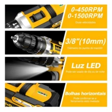 Cordless Impact Drill/Driver With 2 Batteries And Carrying Case, 48V - 黃色 - 查看 3