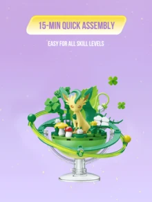 Wonderful Bricks Cute Creature Family Series Building Block Figurine, Leafy Green Creature With Elegant Tail, Planet Themed 3D Landscape Display Model, DIY Assembly Brick Set, Collectible Desk Decoration, Stress Relief 非 - 葉伊布 - 查看 5