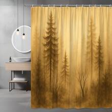 Rustic Forest Shower Curtain - Elegant Tree Design Bathroom - White - View 1