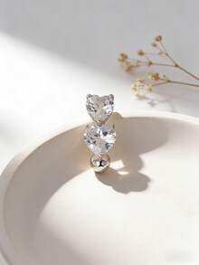 1pc Fashionable Luxury Zirconia Heart Shaped Navel Ring, Women's Body Piercing Jewelry, Suitable For Daily Wear, Beach, Party - Heart - View 6
