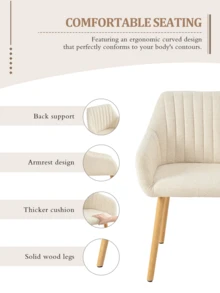 Goeurvant Modern Vertical-Stripe Upholstered Dining Chairs With Armrests And Solid Wood Legs For Dining Room, Kitchen, Living Room - Set Of 2 / Set Of 4 / Set Of 6 - Milky White - View 8