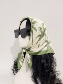 This Elegant And Sophisticated Women's Faux Silk Square Scarf Features A Palm Tree Print, Perfect For Summer Beach Wear. It Can Be Used As A Headscarf, Hairband, Bandana, Shawl, Or Waist Scarf. - Multicolor - View 1