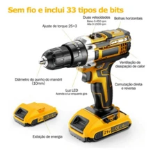 Cordless Impact Drill/Driver With 2 Batteries And Carrying Case, 48V - 黃色 - 查看 5