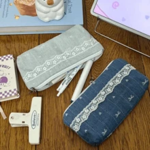 Ins Floral Lace Pencil Case, Cute & Minimalist Stationery, Large Capacity Student Stationery Organizer Bag - Lace Floral - View 2