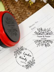 1pc Personalized Custom Round Design Wedding Stamp, Red/Black Ink, Auto-Inking Photo Stamp, Anniversary Stamp, Personalized Wedding Stamp, Pet Stamp, Text Stamp, Date Stamp, Contract Stamp, Wedding Stamp, Personalized Name Stamp, Custom Address Stamp, Customizable Signature Stamp, Business Personalized Stamp, Birthday Gift, Bride & Groom, Envelopes, Parties, Engagement Stamp, Wedding Stamp, Special Stamp. - Multicolor - View 2