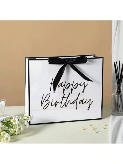 1pc Paper Gift Bag, Birthday Gift Bag - Lightweight Foldable Shopping Bag With Ribbon Decor, Elegant High-End, Humorous Gift Bag For Birthday, Celebration