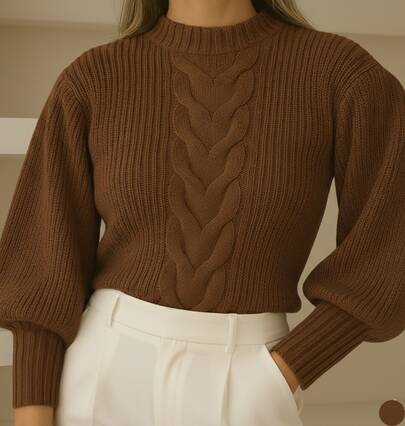 Blusa de frio feminina estilo blogueira com trança 2025 blusa tricot manga bufante