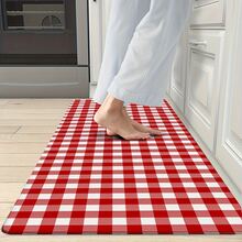 1pc Red Plaid Vibrant Kitchen Rug, Kitchen Mat, Kitchen Carpet, Classic Checkered Doormat, Small Rug, Carpet, Runner Rug, Floor Mat, Home Decor, Area Rug, Outdoor Mat, Home Decor, Area Carpet, Bedroom Rug, Washable Carpet - Multicolor - View 4