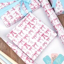 1卷大号粉色蝴蝶结爱心礼品包装纸 - 17英寸 x 118英寸（43厘米 x 300厘米），带有粉色蝴蝶结和爱心图案，优雅适用于派对和婚礼 - 彩色 - 查看 1