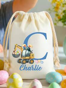 Custom Tote Bags, Personalized Children's Gifts, Children's Presents, Name Tote Bags, Modern Names, Children's Bags, Easter, Rabbit Excavator, Spring, Easter Eggs, Easter Excavator, Custom Gift Bags, Alphabet Gift Bags, Custom Easter Bags, Easter Bags, Easter Tote Bags, Children's Easter Bags, Easter Egg Treasure Hunt Bags, Easter Gift Bags For Boys, Easter Gift Bags For Girls, Rabbit Excavator Gift Bags, Custom Easter Gifts - Multicolor - View 11