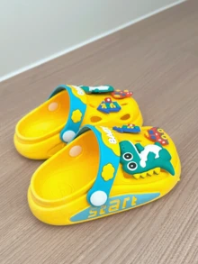 Kids' Cartoon Dinosaur Breathable Slide Sandals, Closed Toe Two-Way Wear, Lightweight Non-Slip Beach/Garden Shoes For Toddlers & Children - Yellow - View 3