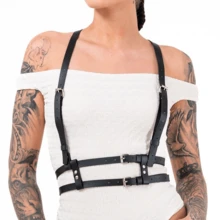 女士皮革胸部束缚带，朋克风情束缚内衣，情人节礼物，女士束身腰带 - 黑色 - 查看 14