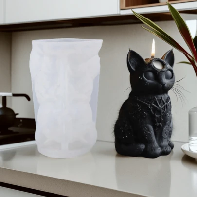 1个刺猬造型硅胶蜡烛模具，DIY刺猬香氛蜡烛，家居装饰香氛石；氛围黑猫蜡烛模具，松鼠松果香氛蜡烛模具，DIY松果香氛石装饰，硅胶模具