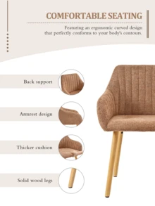 Goeurvant Modern Vertical-Stripe Upholstered Dining Chairs With Armrests And Solid Wood Legs For Dining Room, Kitchen, Living Room - Set Of 2 / Set Of 4 / Set Of 6 - Light Brown - View 8