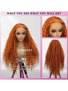 34 Inch 13x4 Deep Wave Lace Front Wig Mixed Human Hair HD Lace Front Wig Pre-Plucked Bleached Knots 200% Density Deep Curly Human Hair Wig #350 Ginger Blonde - S350 - View 2