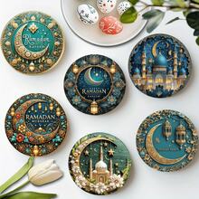 6pcs Islamic Ramadan Decorative Coasters, Islamic Gifts, Personalized Family Gift, Eid Gift, Ramadan Wedding Gifts, Gift For Couples, Coaster For Mugs Cups Home Kitchen Party Supplies - Multicolor - View 3