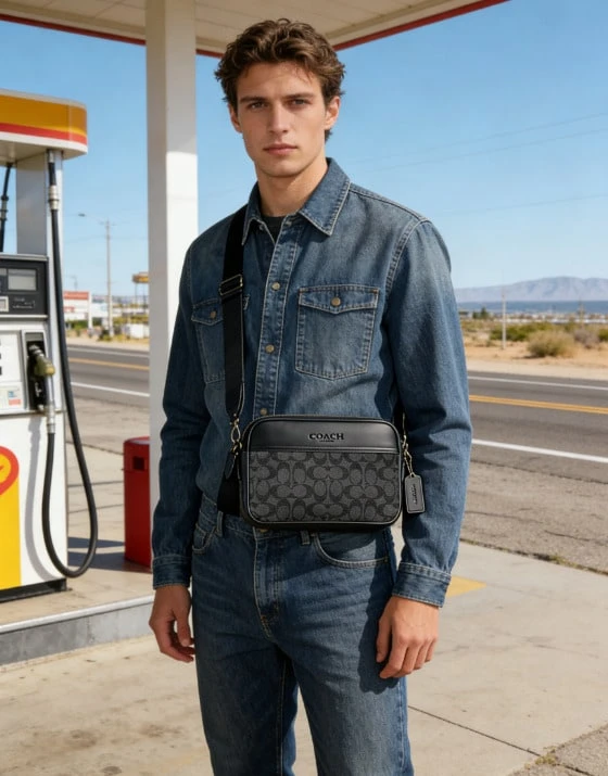 COACH Graham Men Crossbody Bag In Signature Canvas Leather Daily Versatile Purse With Double Zip Closure And Adjustable Shoulder Strap Ideal For Everyday Use And Holidays - Dark Gray - View 1