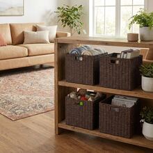 手工编织收纳篮，大容量多功能收纳篮，编织立方体篮，适用于客厅、卧室、家居收纳、厨房、宿舍、办公室、储物、化妆品收纳盒、收纳盒、篮子、整理、房间收纳、储物、收纳盒、垃圾桶、礼品篮、礼品盒、礼品篮、壁柜、家居装饰、厨房配件 - 多色1 - 查看 6