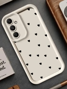1pc White Heart Pattern Minimalist Full Coverage TPU Shockproof Phone Case For Samsung Series - Multicolor - View 3