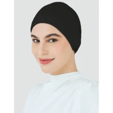 1pc Women Hijab Elastic Anti-Slip Sweat-Absorbing Wide-Brimmed Turban Cap, Perfect For Sports, Under Cap,Hair Styling And Daily Wear Abaya Accessories Women Veil - 黑色 - 查看 4
