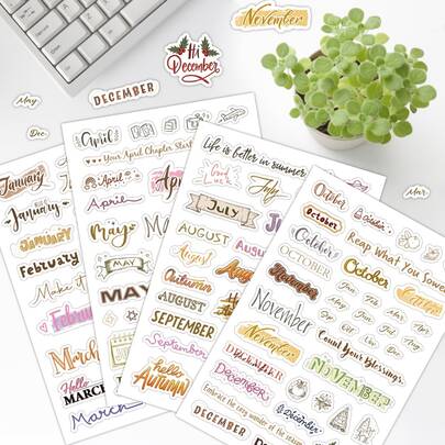 4sheets Monthly Themed Journal Stickers 127pcs Sticker| Retro Seasonal & Calendar Scrapbook Decals, Ideal For Junk Journals, Planners, Scrapbooks, Notebooks & Craft Decor | Multicolor, Vintage Typography & Seasonal Elements Design
