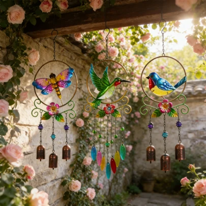 1pc Multi-Color Wind Chime Glass Painting Metal Craft, Iron Bells Decor, Birthday, Wedding, Thanksgiving Party Gift, Patio Hanging Accessory, Comes With S-Hook, Suitable For Any Preferred Location - Window, Yard Tree, Garden