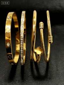 2026新款奢华不锈钢手链套装，时尚百搭配饰，送给女友、情人节、母亲节的最佳礼物，防水 - 手鐲4件套裝 - 查看 7