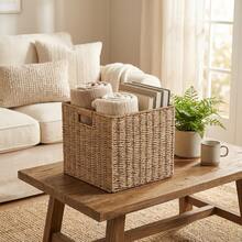 手工编织收纳篮，大容量多功能收纳篮，编织立方体篮，适用于客厅、卧室、家居收纳、厨房、宿舍、办公室、储物、化妆品收纳盒、收纳盒、篮子、整理、房间收纳、储物、收纳盒、垃圾桶、礼品篮、礼品盒、礼品篮、壁柜、家居装饰、厨房配件 - 多色1 - 查看 3